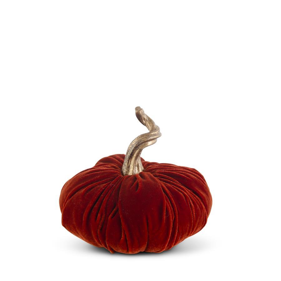 BURGUNDY VELVET STUFFED PUMPKIN W/TWISTED GOLD STEM