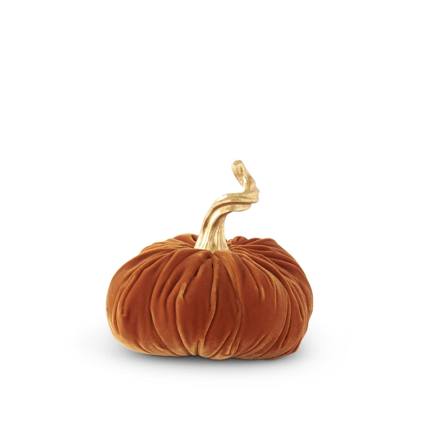 ORANGE VELVET STUFFED PUMPKIN W/TWISTED GOLD STEM