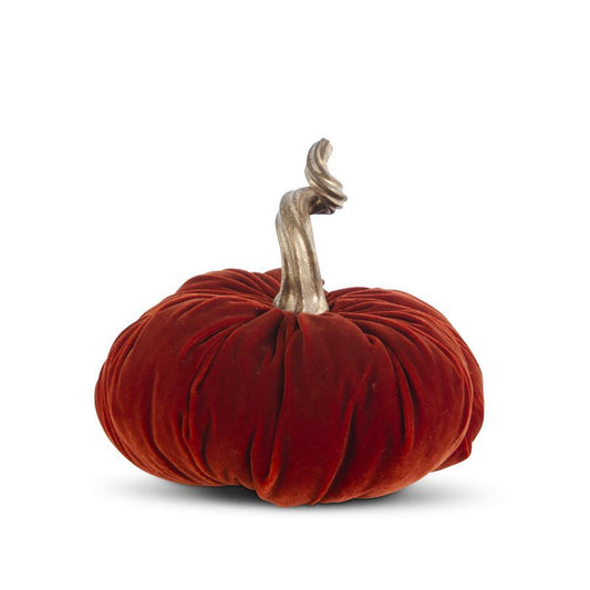 BURGUNDY VELVET STUFFED PUMPKIN W/TWISTED GOLD STEM