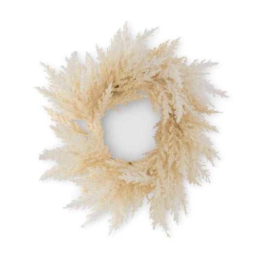 FLOCKED CREAM PAMPAS GRASS CANDLE RING/WREATH