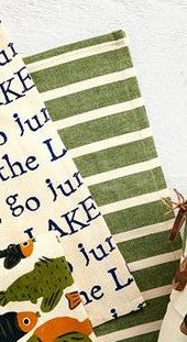 Patterned Lake Towels - green stripe