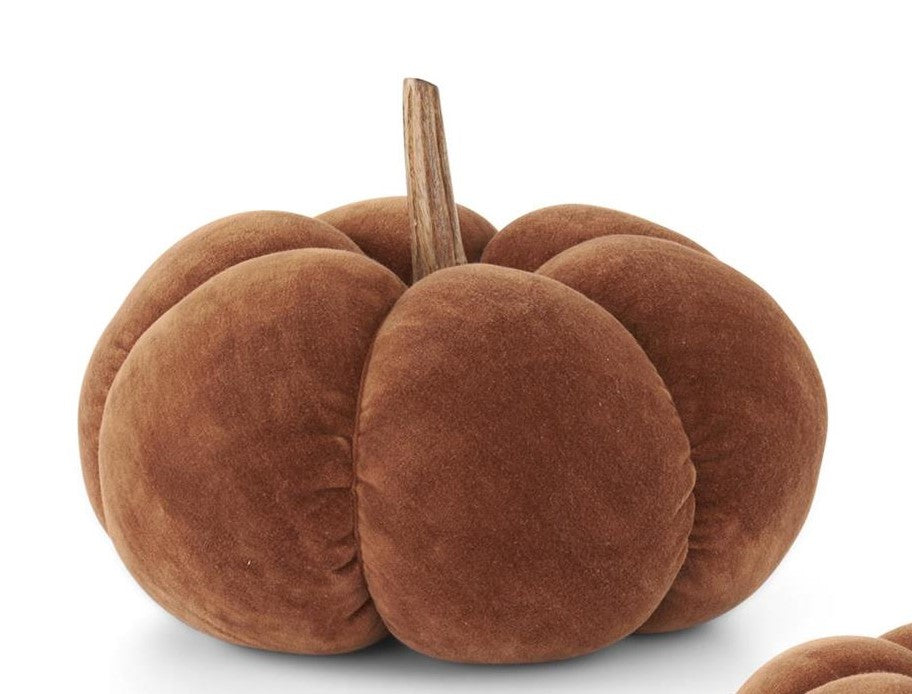 Brown Velvet Pumpkin w/Wood Stem
