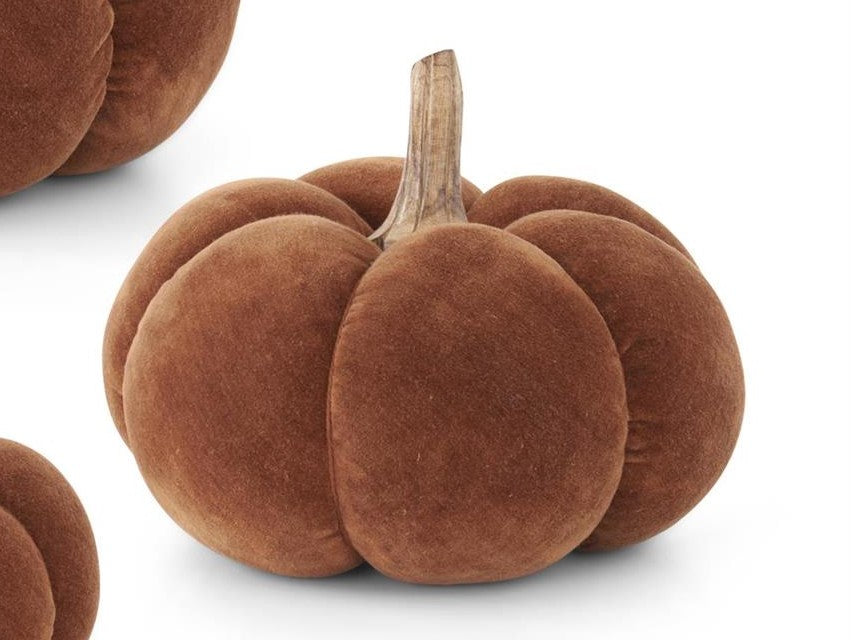 Brown Velvet Pumpkin w/Wood Stem
