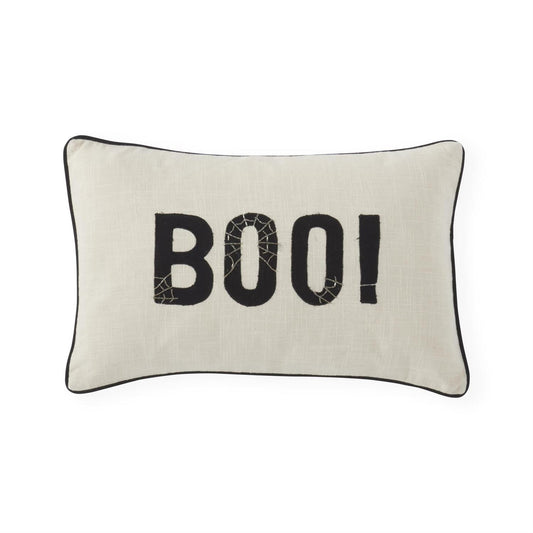 Cream BOO Embroidered Lumbar Pillow