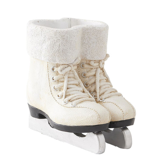 White Resin Pair of Ice Skates w/Glitter