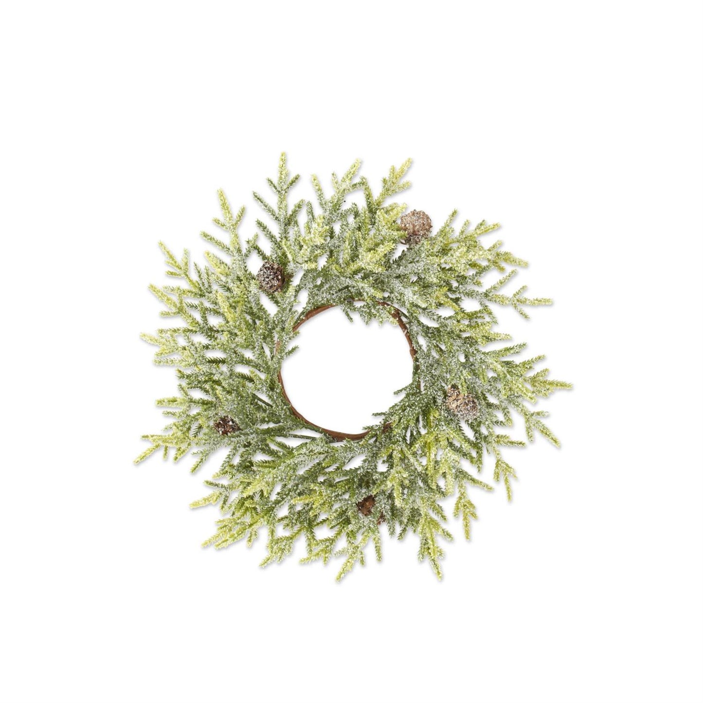 Snowy Juniper Candle Ring w/Mini Pinecones