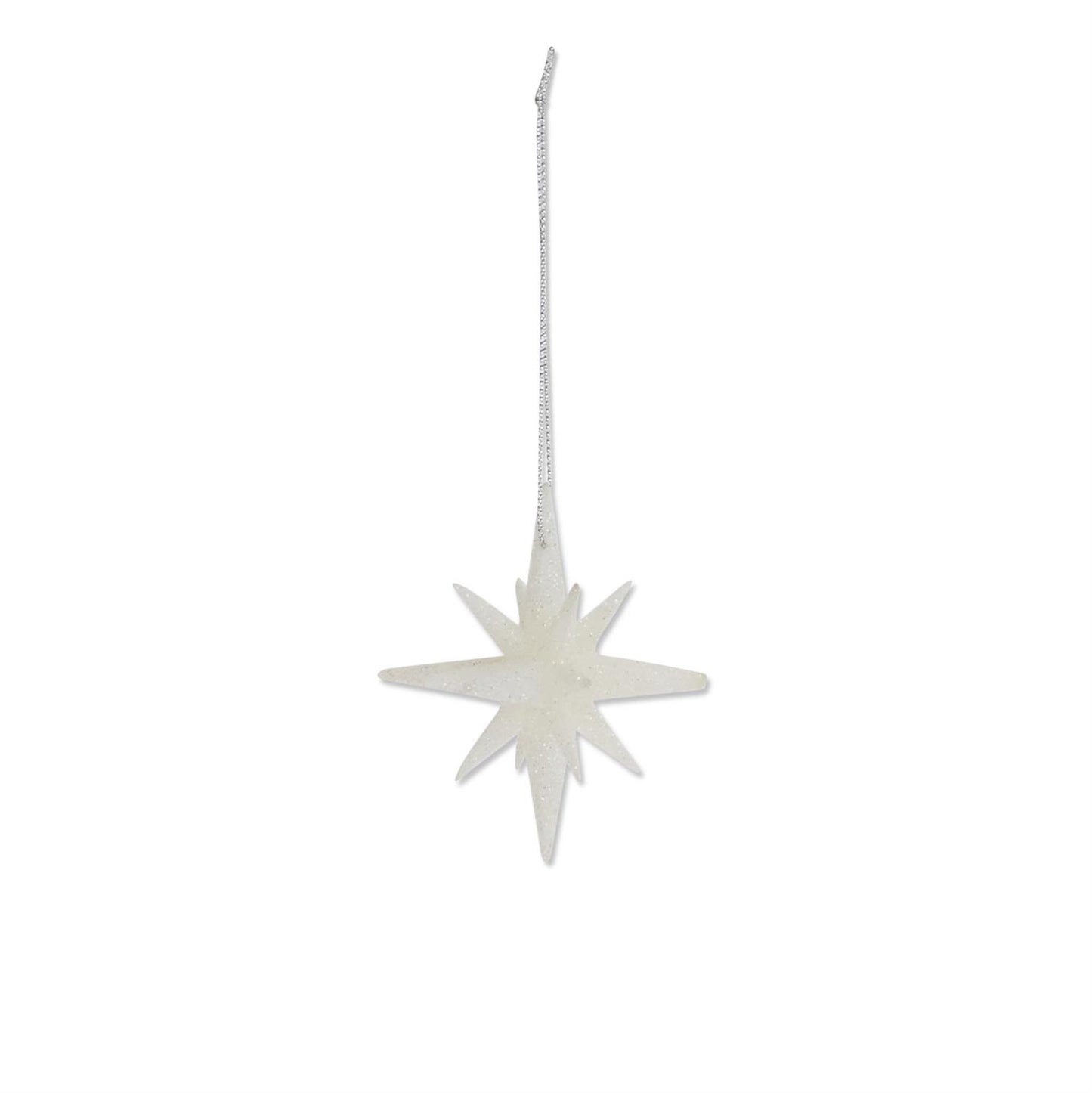 9 Point White Glitter Star Ornament