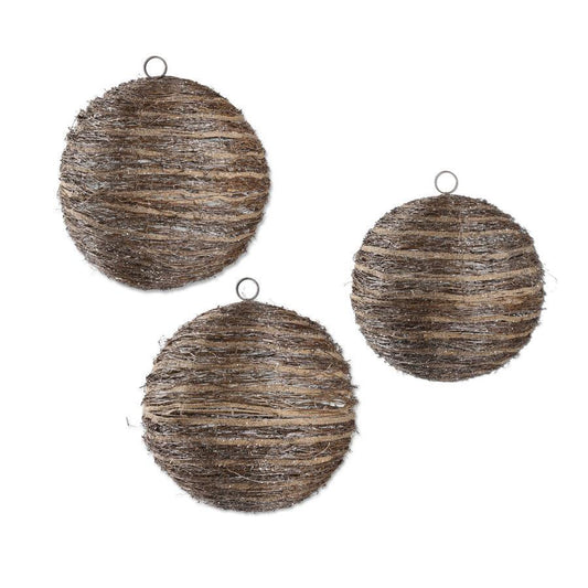 GLITTERED RATTAN AND SISAL LARGE ROUND ORNAMENTS