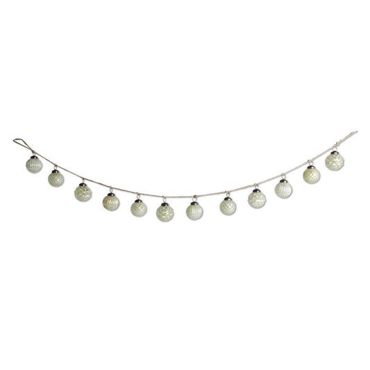 Green Mercury Glass Round Ornament and Twine Garland