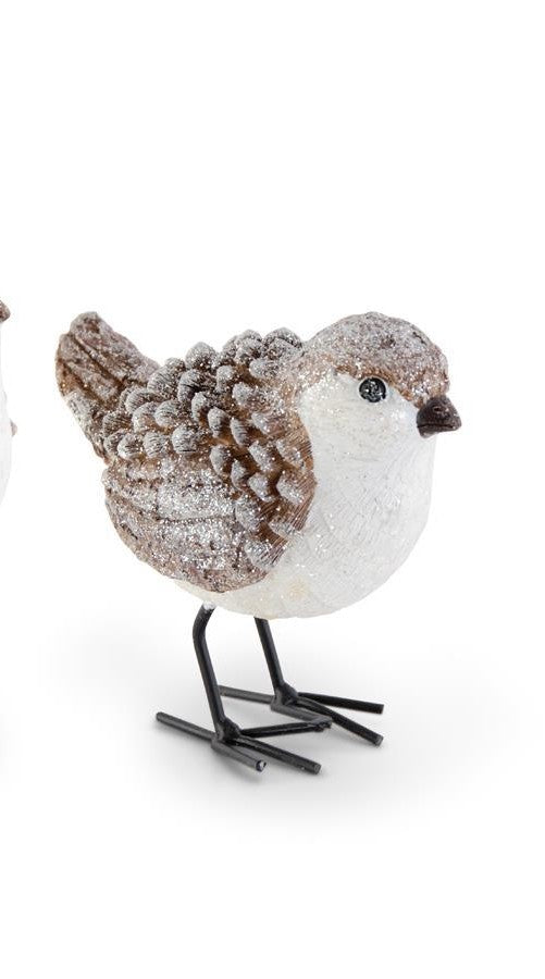 Brown and White Glittered Woodgrain Pinecone Bird