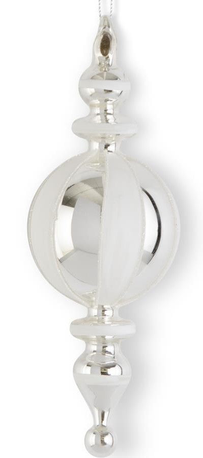 White & Silver Striped Glass Finial Ornaments