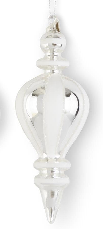 White & Silver Striped Glass Finial Ornaments