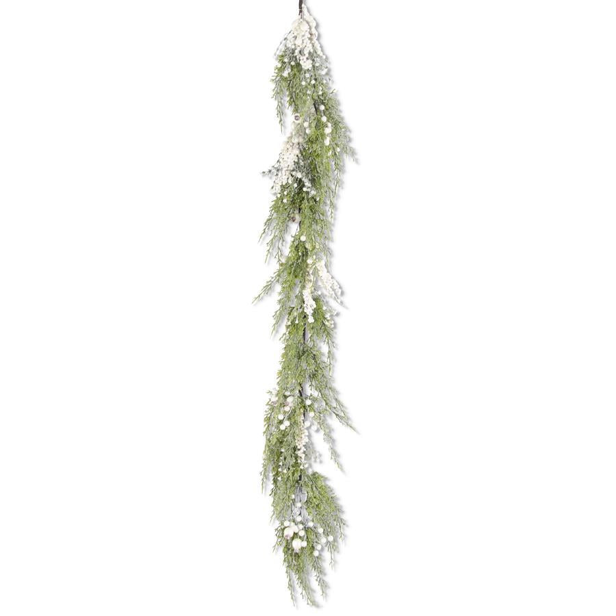 Snowy Cypress Pine Garland w/Pearls