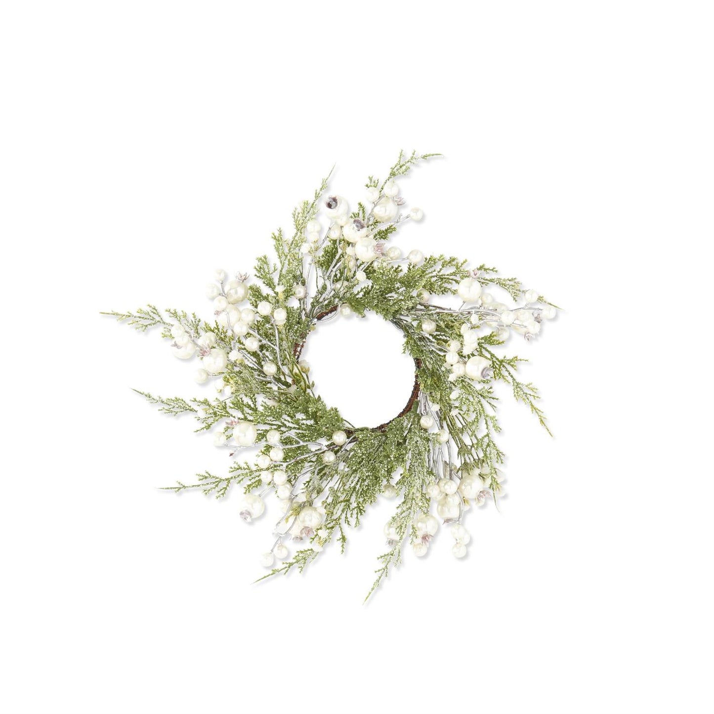 Snowy Cypress Pine Candle Ring/Wreath w/Pearls