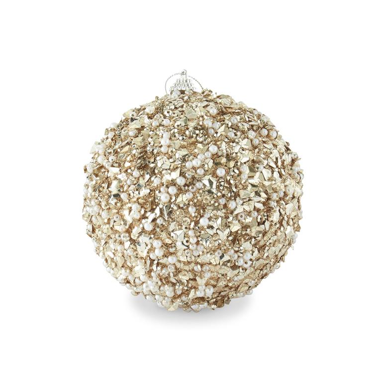 Champagne Sequins & Bead Embellished Shatterproof Ornament