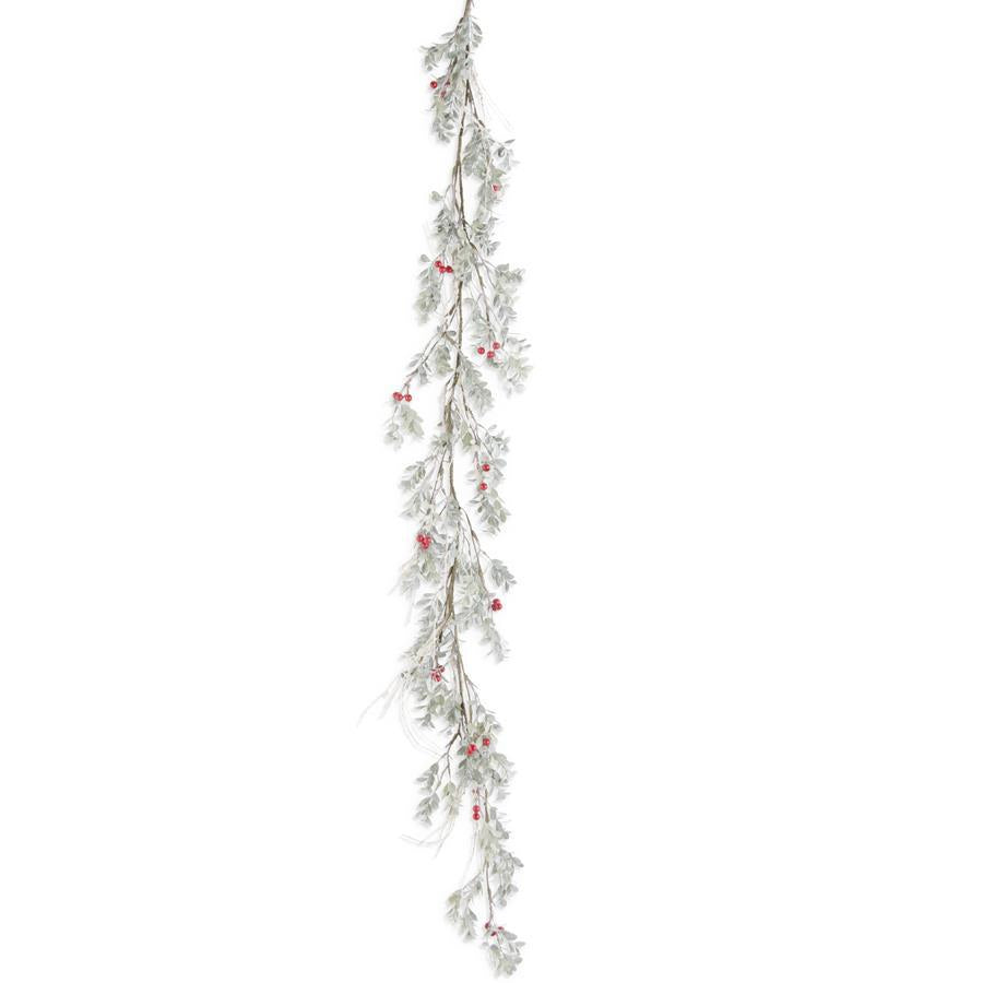 Powdered Boxwood Garland w/Red Berries