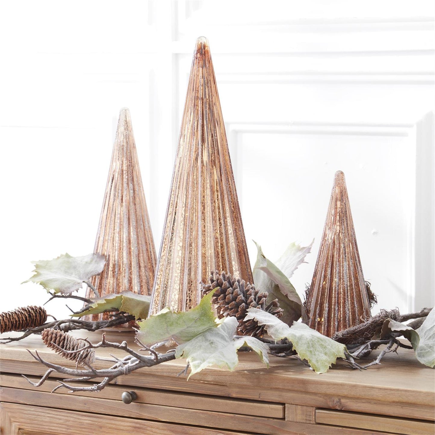 Ribbed Frosted Copper LED Mercury Glass Tree
