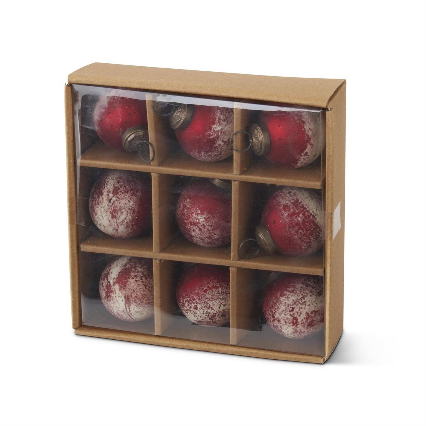 Red Half White w/Speckles Glass Ornaments