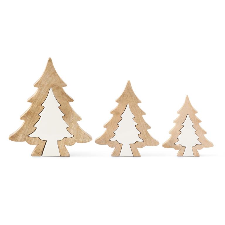 Wood Trees w/White Enameled Center Cutout