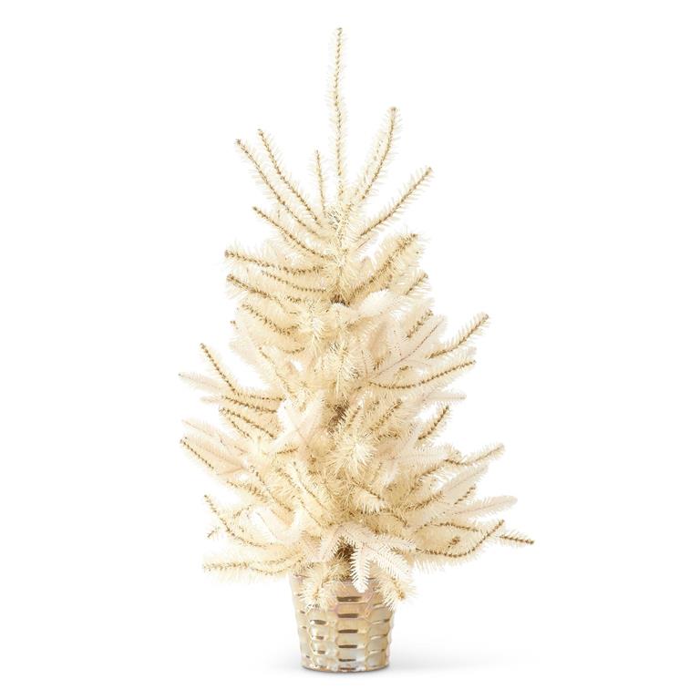 White & Brown Needle Christmas Tree in Ceramic Pot