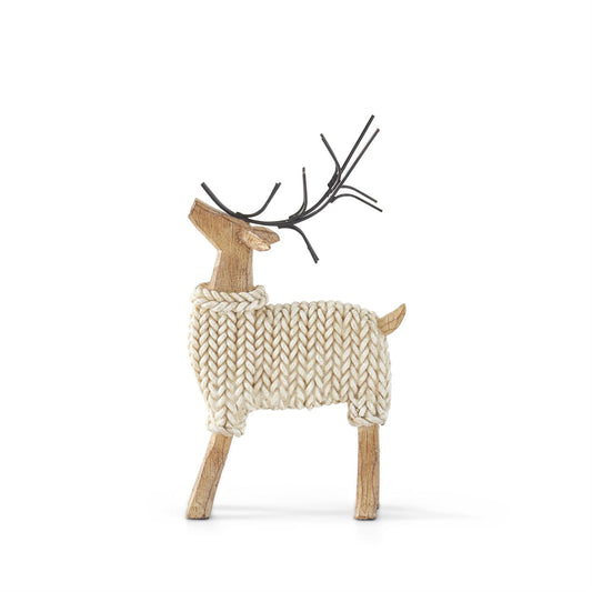 Resin Deer In Cream Sweaters w/Metal Antlers