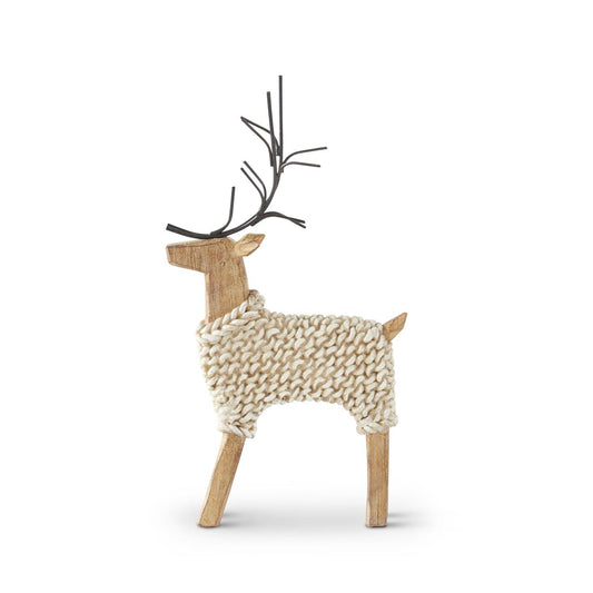 Resin Deer In Cream Sweaters w/Metal Antlers