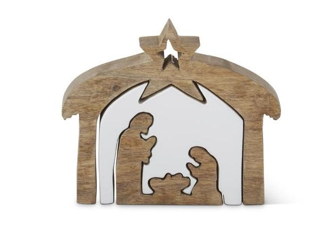 Wood Nativity w/White Enameled Center Cutout