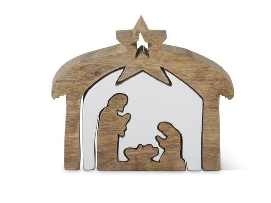 Wood Nativity w/White Enameled Center Cutout