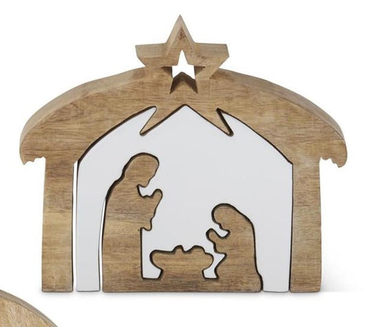 Wood Nativity w/White Enameled Center Cutout
