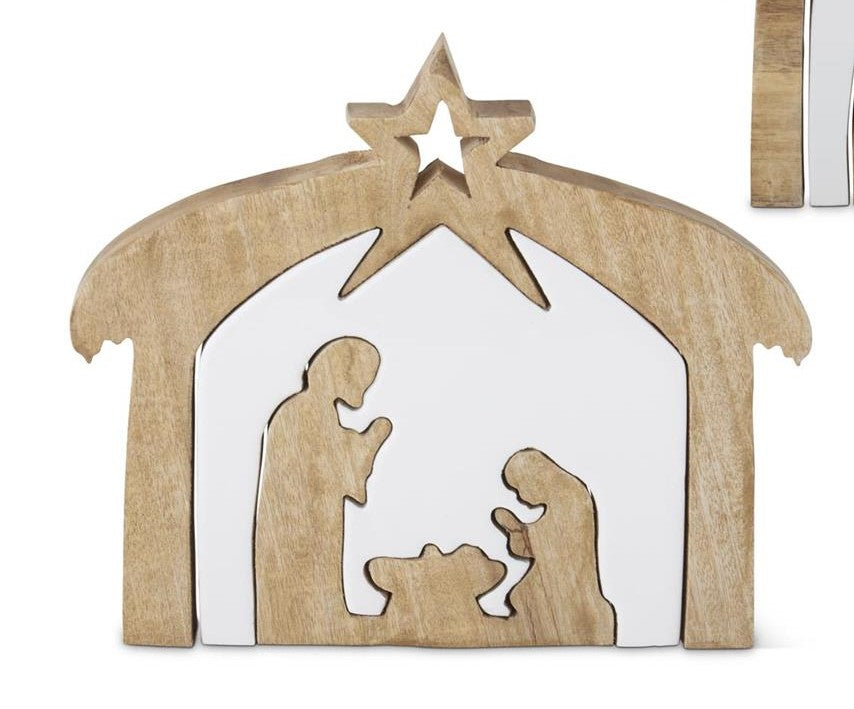 Wood Nativity w/White Enameled Center Cutout