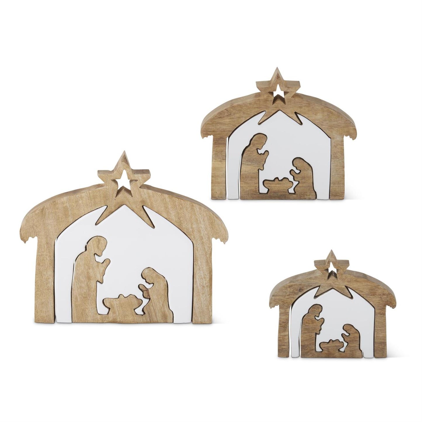 Wood Nativity w/White Enameled Center Cutout
