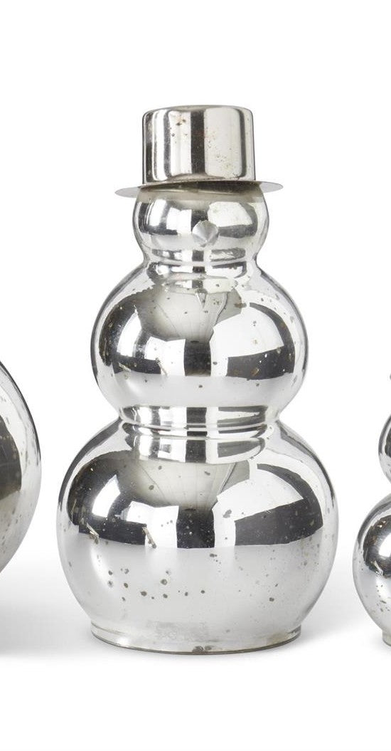 Silver Mercury Glass Snowman w/Open Bottom