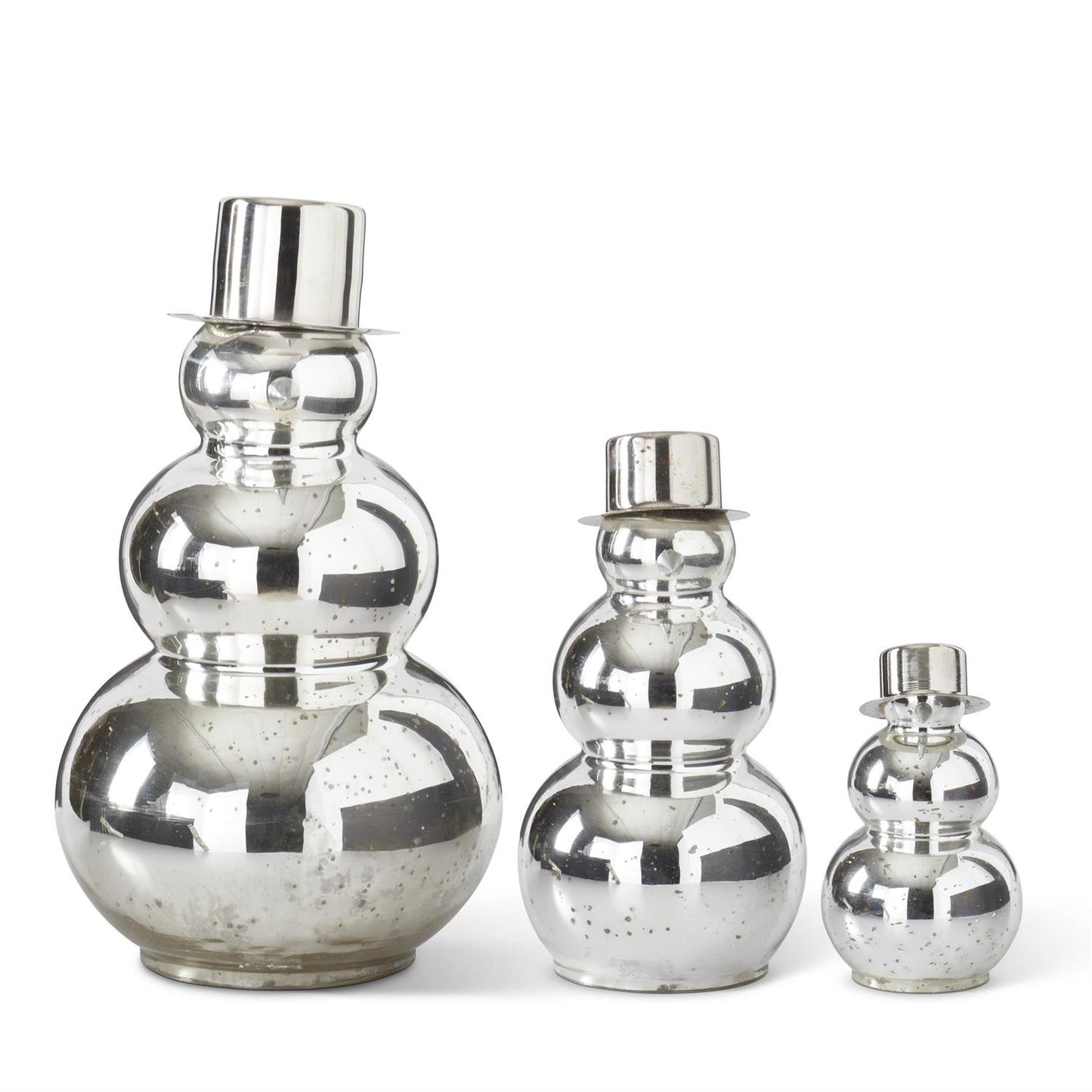 Silver Mercury Glass Snowman w/Open Bottom