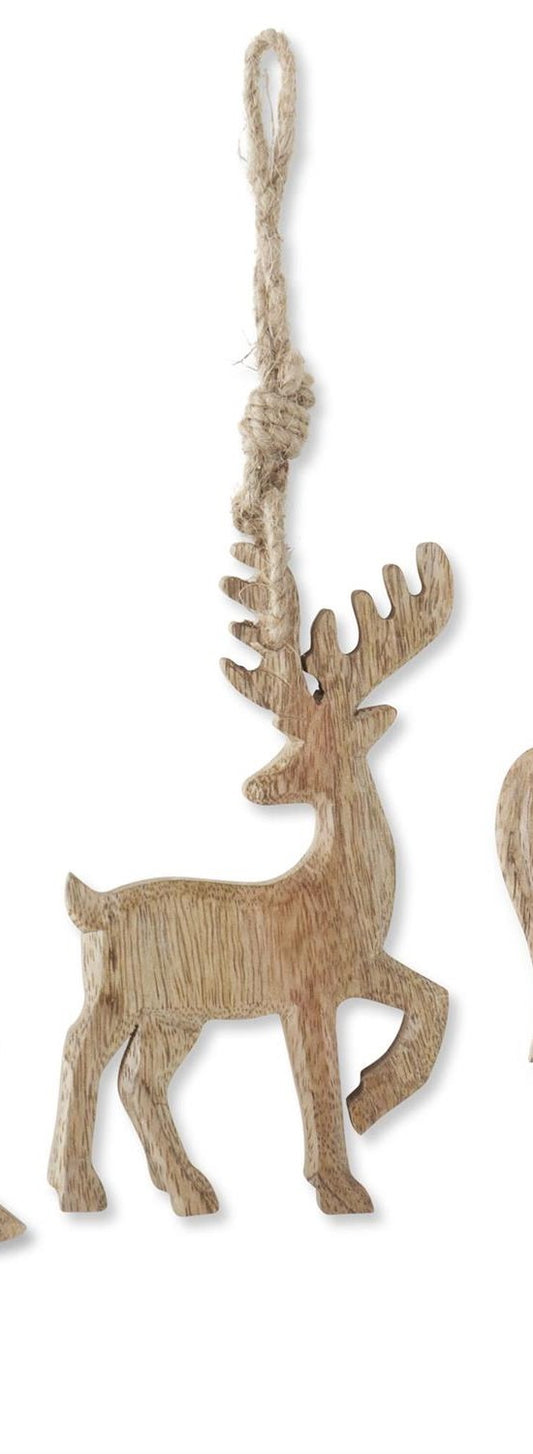 Mango Wood Holiday Deer Ornament