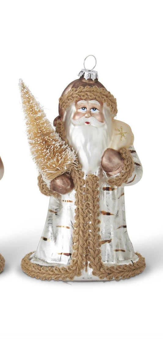 Champagne & Silver Blown Glass Santa Ornament