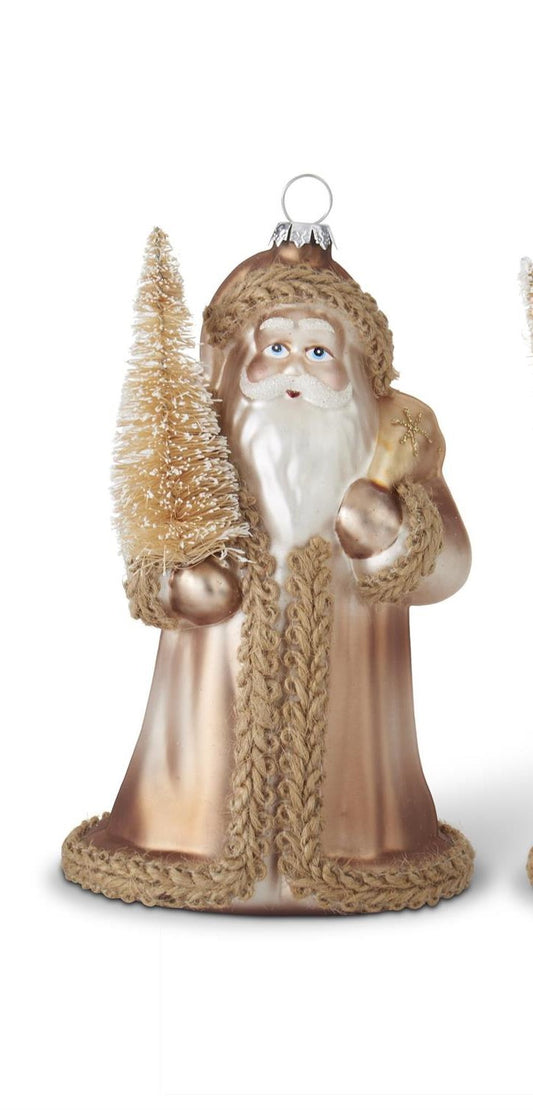Champagne & Silver Blown Glass Santa Ornament