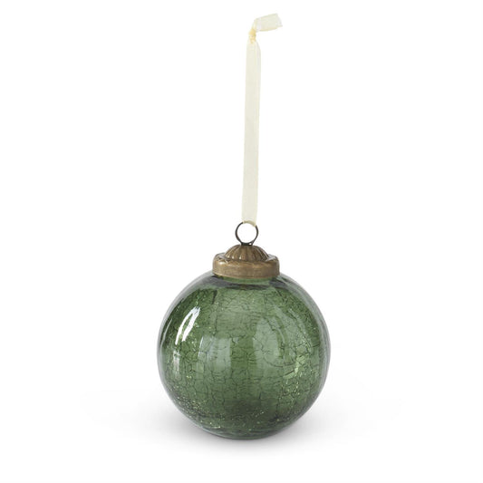 Transparent Crackled Green Crackled Glass Round Ornament