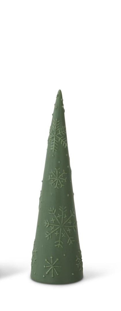 Matte Green Ceramic Snowflake Embossed Cone Tree