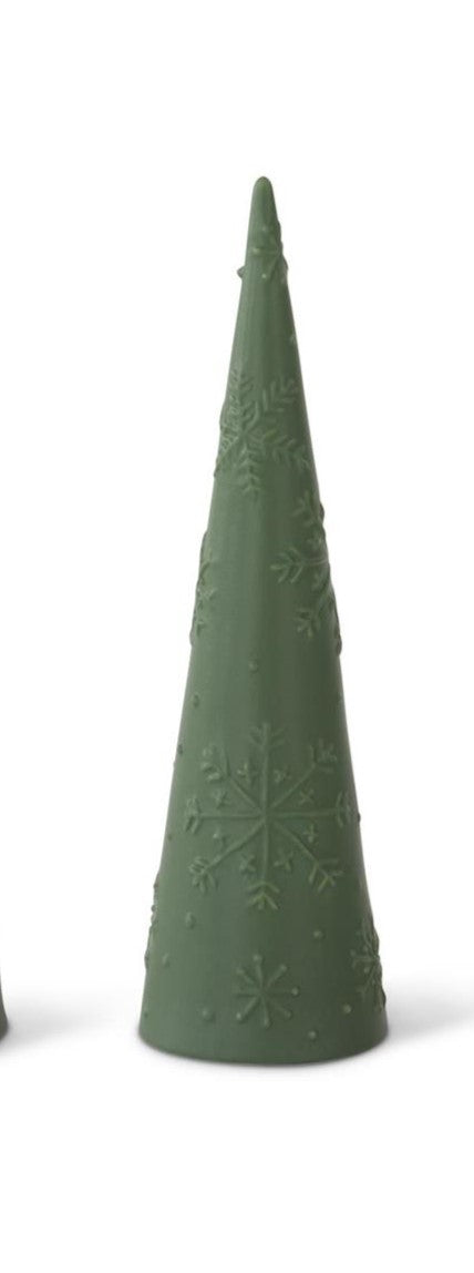 Matte Green Ceramic Snowflake Embossed Cone Tree