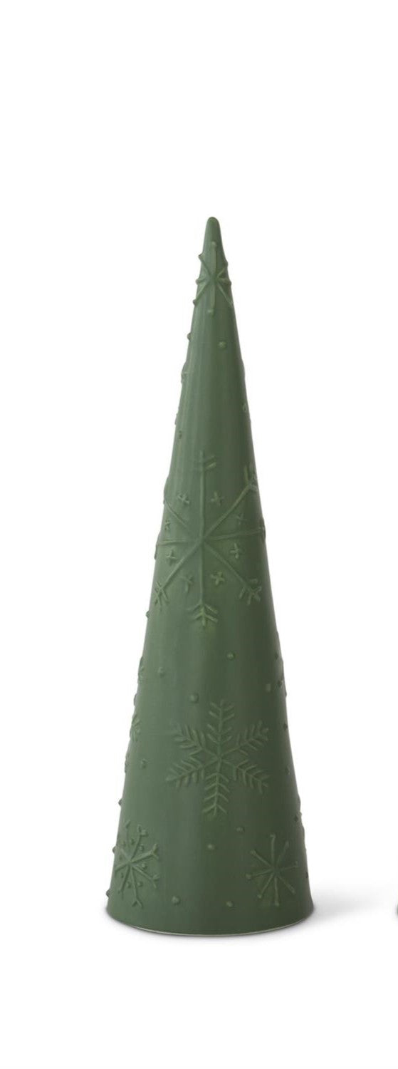 Matte Green Ceramic Snowflake Embossed Cone Tree