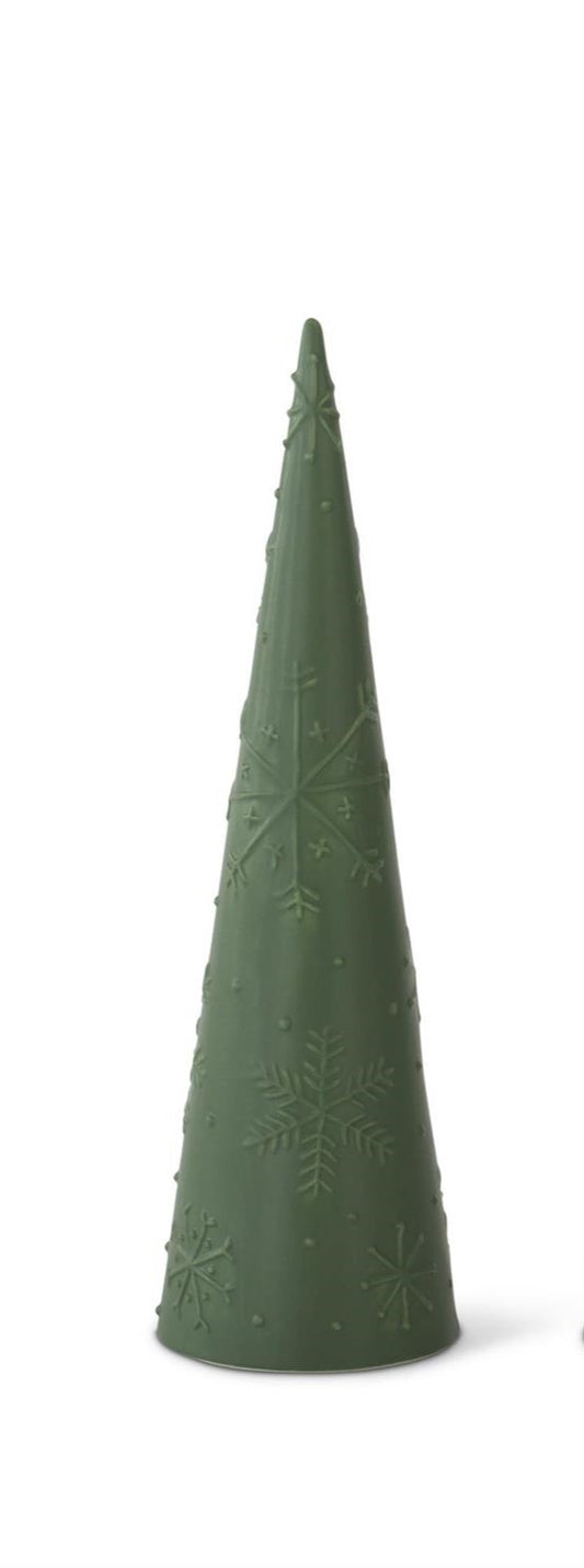 Matte Green Ceramic Snowflake Embossed Cone Tree