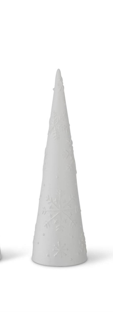 Matte White Ceramic Snowflake Embossed Cone Tree