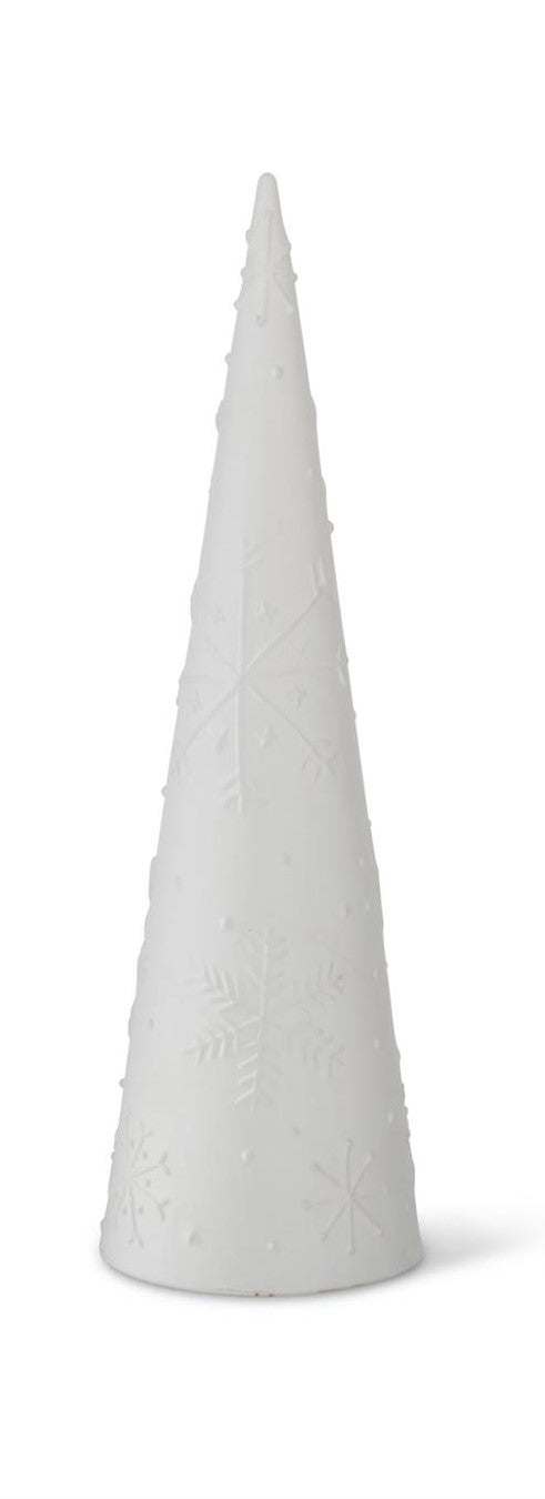 Matte White Ceramic Snowflake Embossed Cone Tree