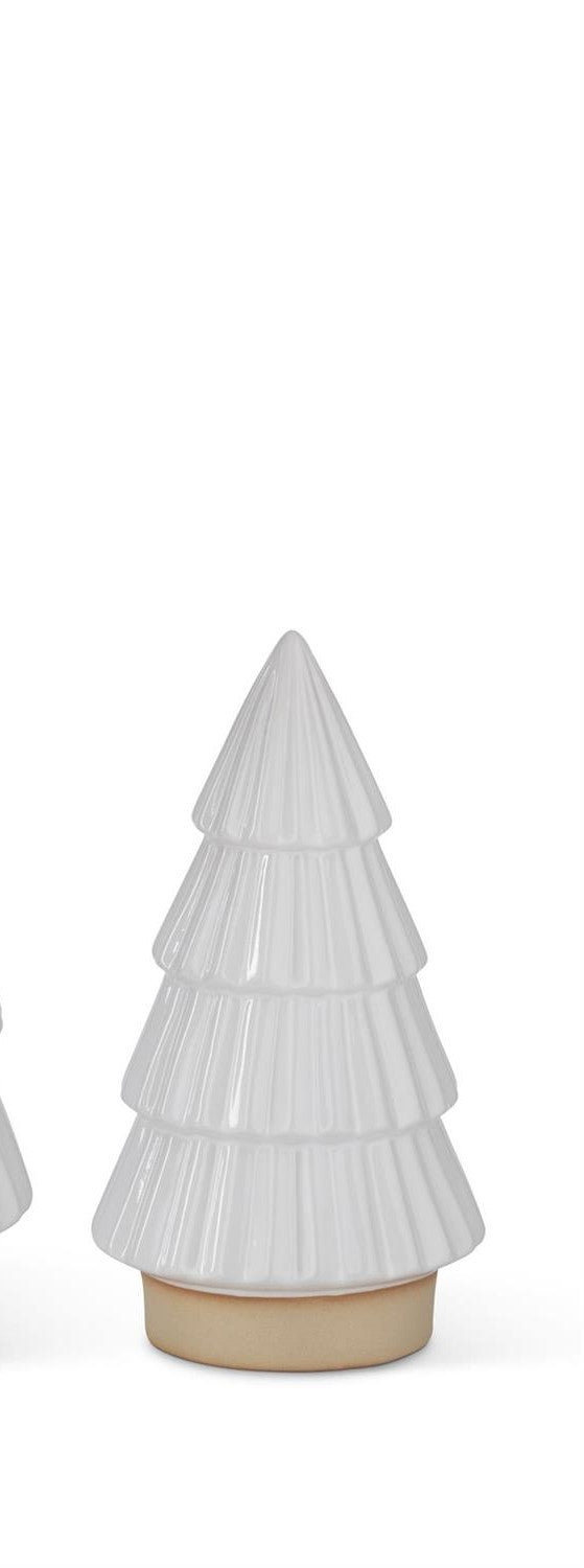 White Glazed Ceramic Ribbed Trees w/Unglazed Base