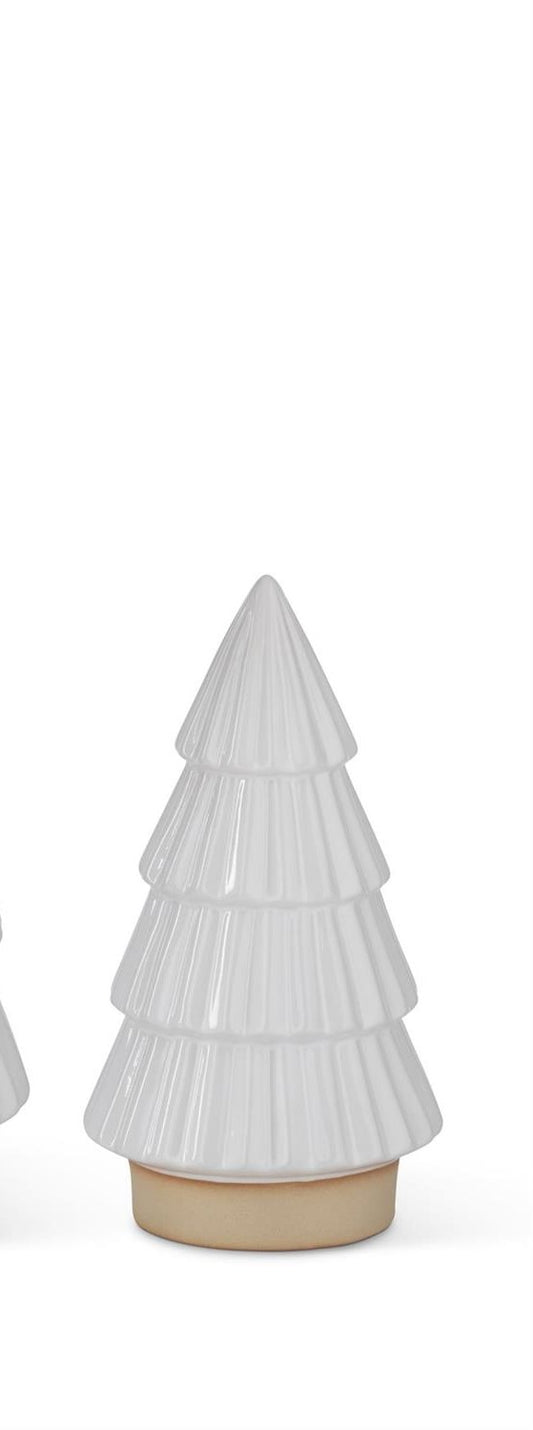 White Glazed Ceramic Ribbed Trees w/Unglazed Base