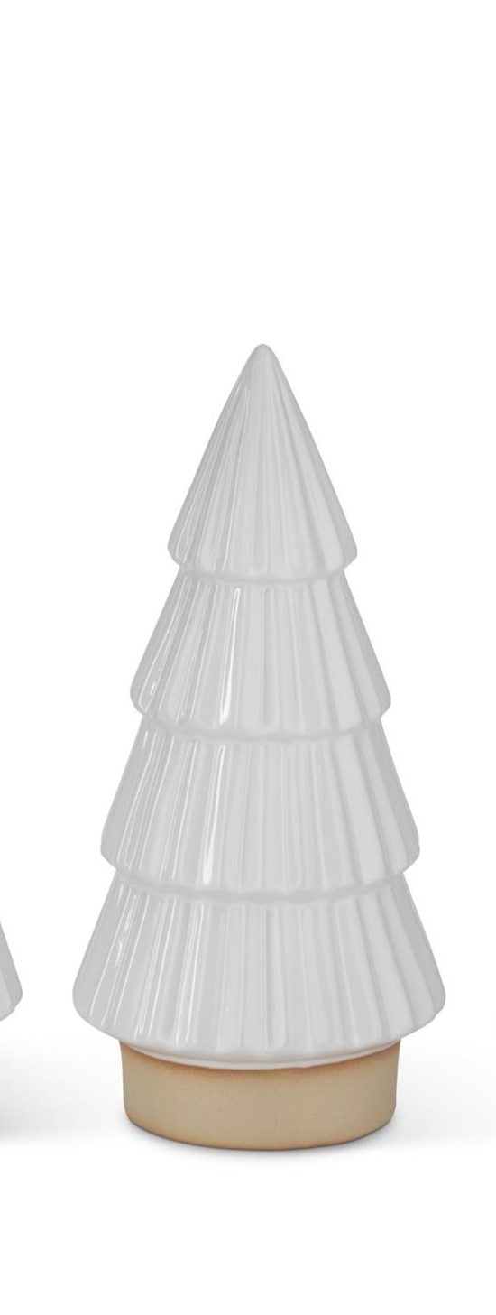 White Glazed Ceramic Ribbed Trees w/Unglazed Base