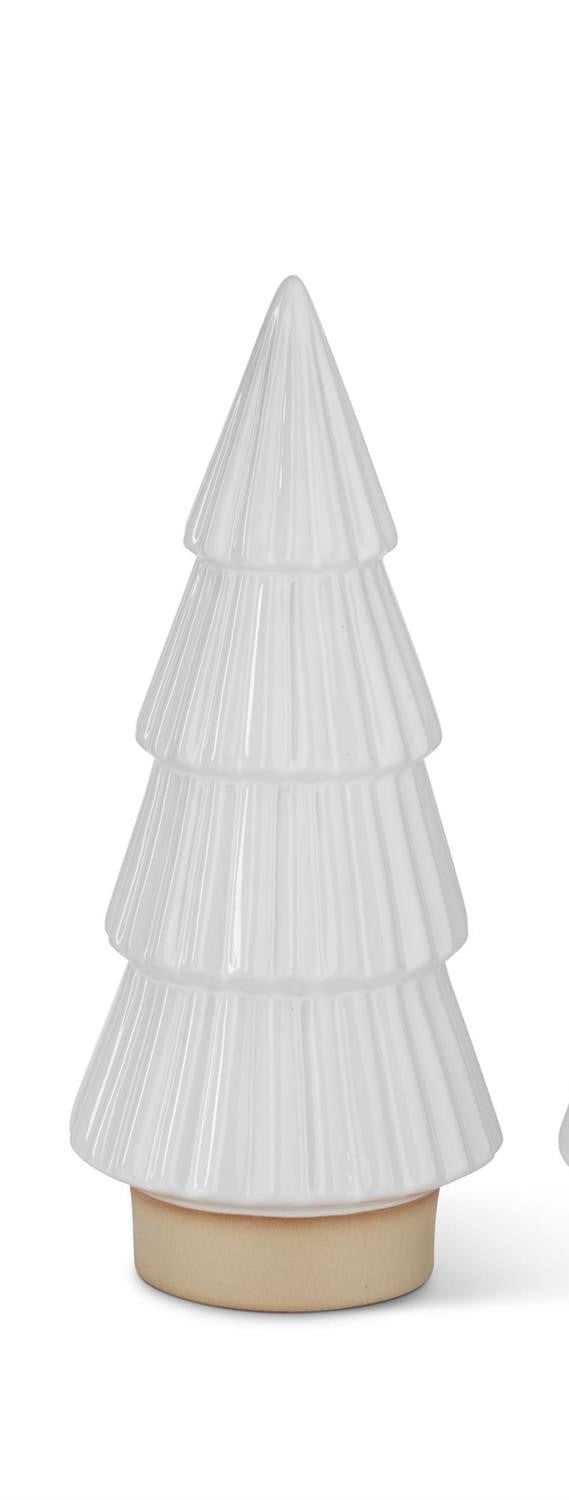 White Glazed Ceramic Ribbed Trees w/Unglazed Base