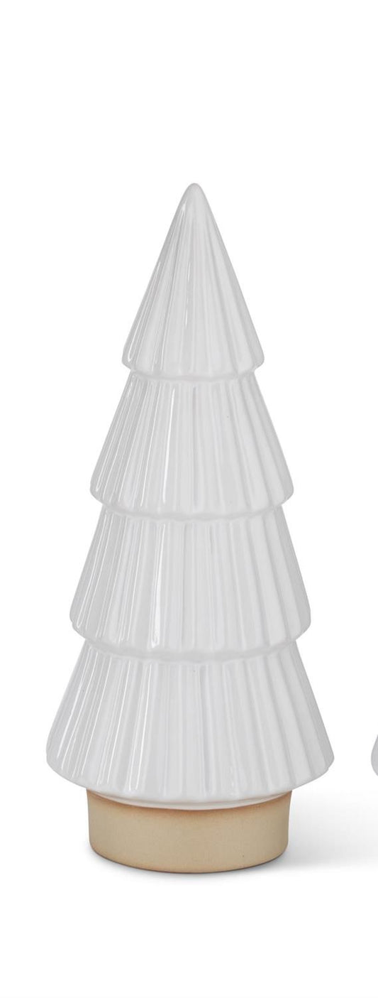 White Glazed Ceramic Ribbed Trees w/Unglazed Base