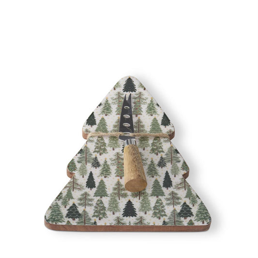 Wood Christmas Trees Enameled Tree Serving Platter w/Spreader