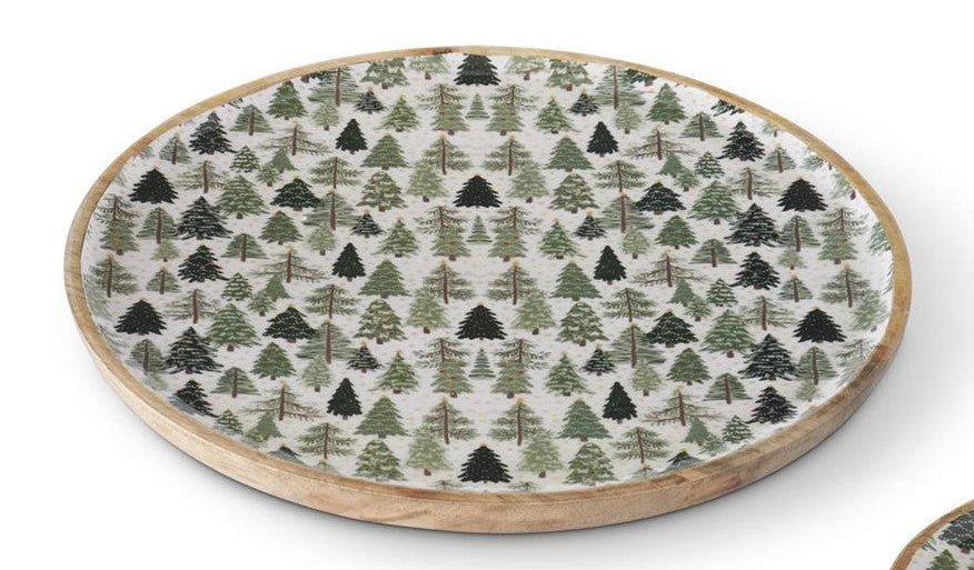 Wood Tray w/Christmas Trees Enameled Interior